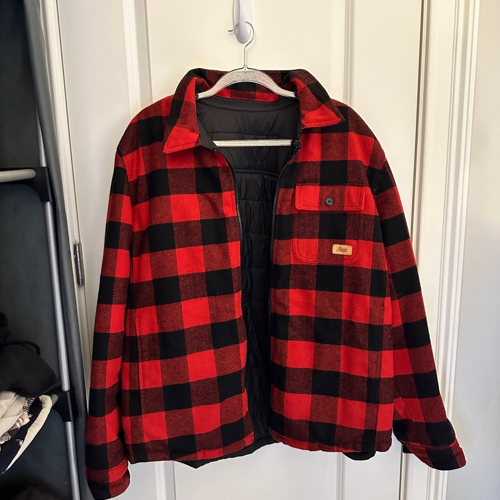 Red Puffy Plaid Men’s Large Puffer Jacket Oversized